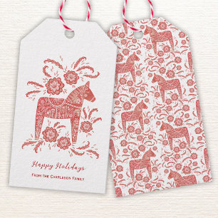 Étiquettes-cadeau Cheval Dala Suédois Rouge Blanc Personnalisé