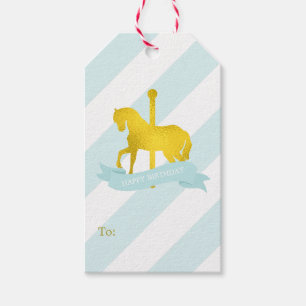 Étiquettes-cadeau Cheval de carrousel de menthe et de feuille d'or
