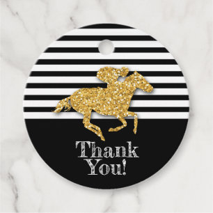 Étiquettes Cadeau Cheval de course doré sur rayures noires