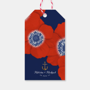 Étiquettes-cadeau Cheval de mer nautique et Anémone rouge mariage Fa