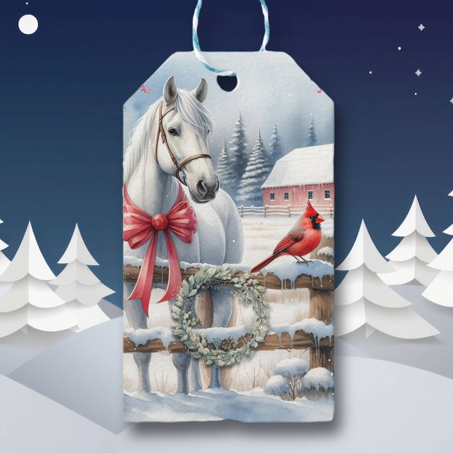 Étiquettes-cadeau Cheval de Noël blanc et cardinal (Créateur téléchargé)