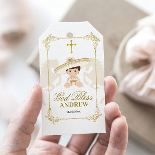 Étiquettes-cadeau Cheval d'or blanc Mexicain garçon Charro Baptême