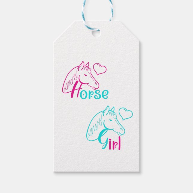 Étiquettes-cadeau Cheval Girl en rose et turquoise (Devant)