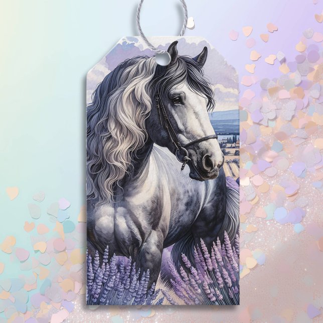 Étiquettes-cadeau Cheval gris joli debout en Lavender (Créateur téléchargé)