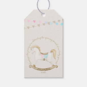 Étiquettes-cadeau Cheval Rocher bleu rose Baby shower neutre pour le