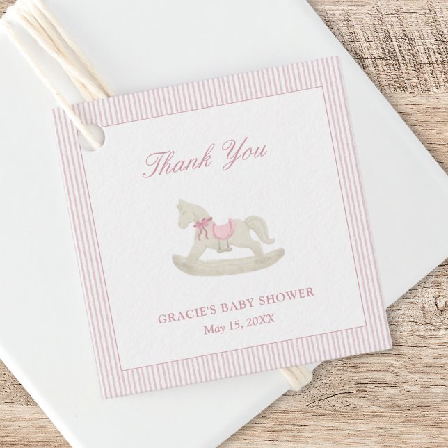 Étiquettes Cadeau Cheval rose Fille Baby shower Merci (Créateur téléchargé)