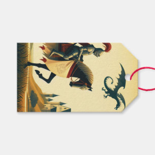 Étiquettes-cadeau Chevalier médiéval/dragon/château fantastique