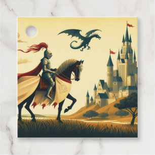 Étiquettes Cadeau Chevalier médiéval/dragon/château fantastique