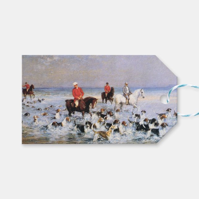 Étiquettes-cadeau Chevaux et chiens de chasse sur la plage à Clevela (Devant (Horizontal))