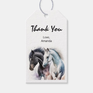 Étiquettes-cadeau Chevaux noir et blanc en aquarelle