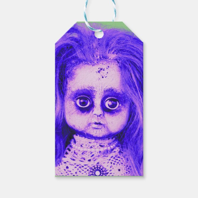 Étiquettes-cadeau Cheveux Déplaisant Tête De Poupée Dans Violet (Devant)