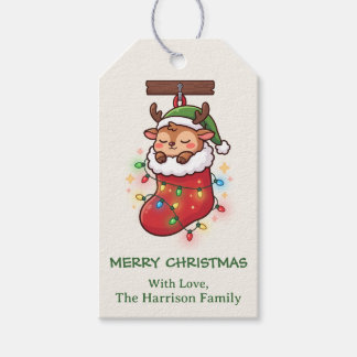 Étiquettes-cadeau Chibi Renneau Mignon Chaussette de Noël