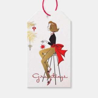 Étiquettes-cadeau Chic 50s Lady Decorating Tree