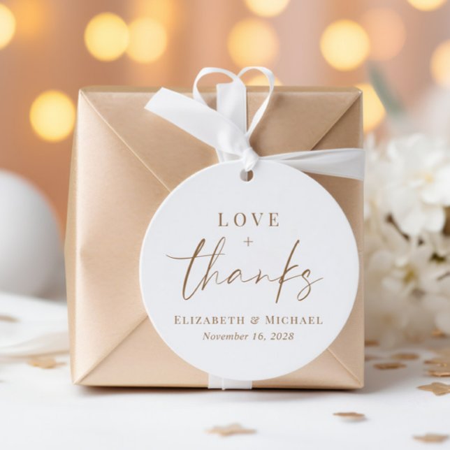 Étiquettes Cadeau Chic Amour Et Merci Gold Typographie Mariage (Créateur téléchargé)