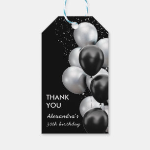 Étiquettes-cadeau Chic Anniversaire Ballon Noir Gris