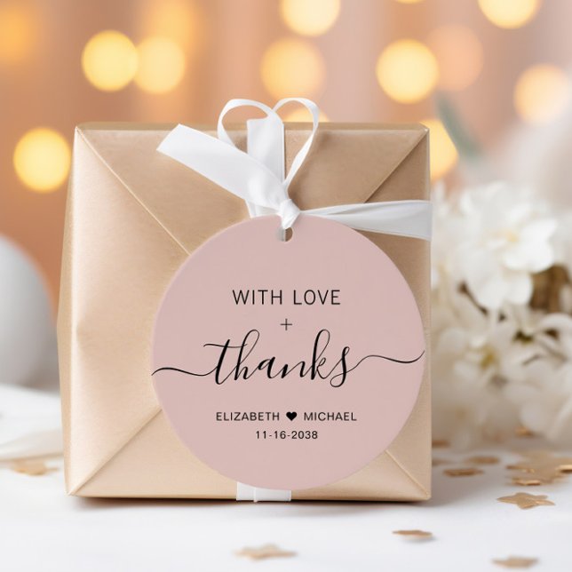 Étiquettes Cadeau Chic Avec Amour Merci Mariage rose (Créateur téléchargé)