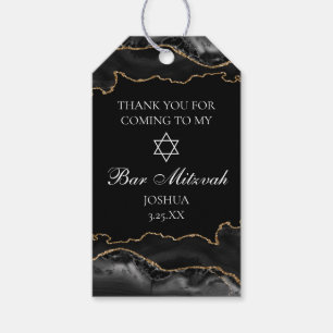 Étiquettes-cadeau Chic Black Gold Agate Bar Mitzvah Party