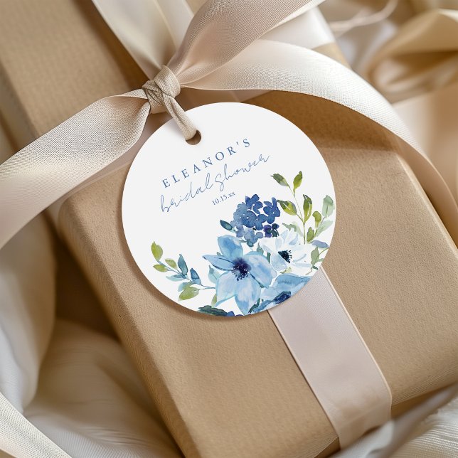 Étiquettes Cadeau Chic bleu clair floral lavis Bridge Shower  (Créateur téléchargé)