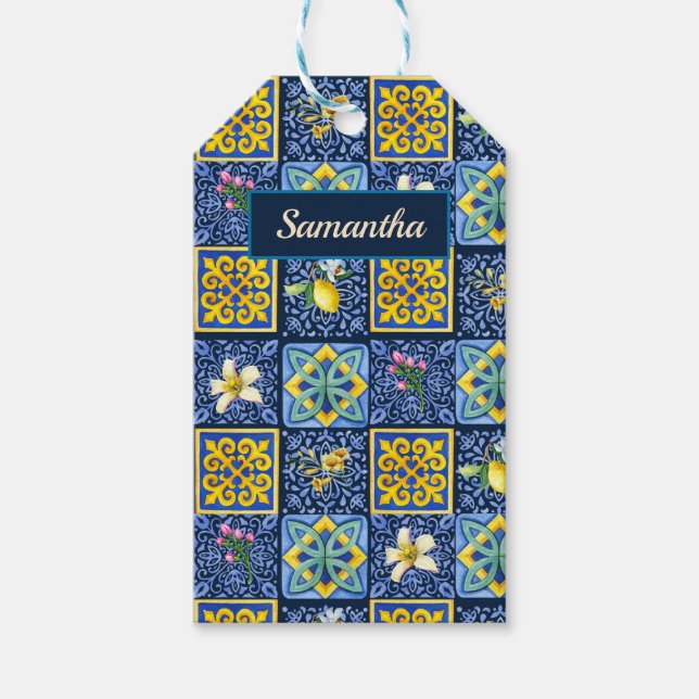 Étiquettes-cadeau Chic Bleu turquoise Sicilien agrumes méditerranéen (Devant)