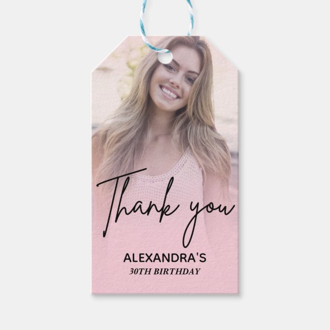 Étiquettes-cadeau Chic Blush Pink Gradient Photo Birthday Thank you (Devant)