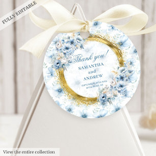 Étiquettes Cadeau Chic Bohème Bleu Lumière Merci Mariage or