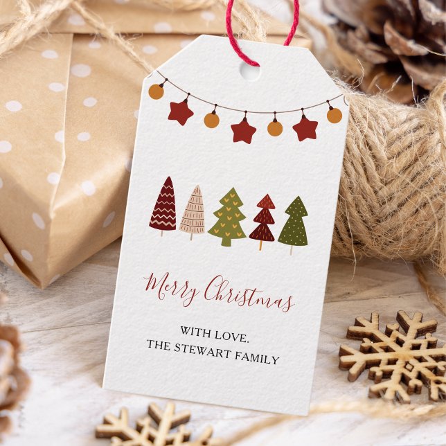 Étiquettes-cadeau Chic Boho Noël Arbre moderne Vacances (Créateur téléchargé)