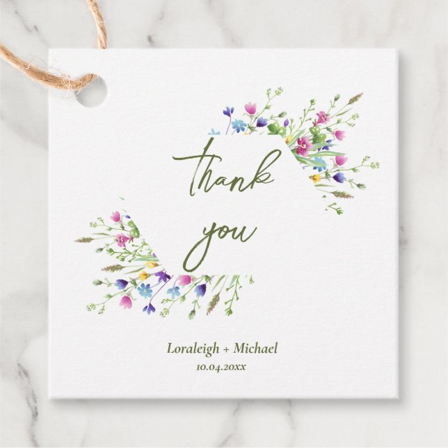 Étiquettes Cadeau Chic boho simple Mariage fleur sauvage (Devant)
