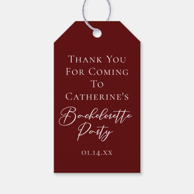 Étiquettes-cadeau Chic Burgundy Bachelorette Party Personalized (Devant)