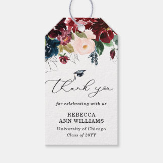 Étiquettes-cadeau Chic Burgundy Florals Script Thank You Graduation