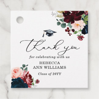 Étiquettes Cadeau Chic Burgundy Florals Script Thank You Graduation