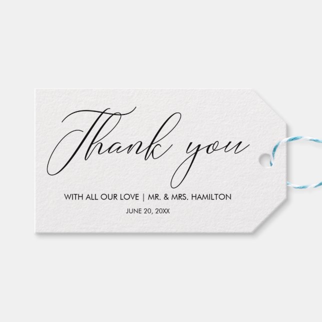 Étiquettes-cadeau Chic Calligraphie Mariage Faveurs Merci (Devant (Horizontal))