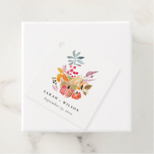 Étiquettes Cadeau Chic Citrouille de récolte d'automne Mariage d'aqu