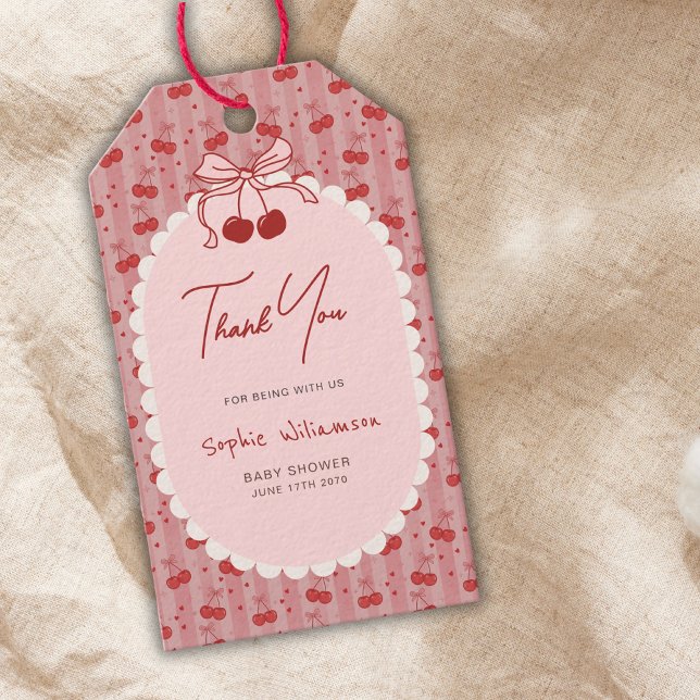 Étiquettes-cadeau Chic Coquette Bow Cherry On Top Girl Baby Shower  (Créateur téléchargé)