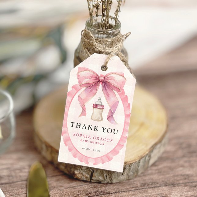 Étiquettes-cadeau Chic Coquette Chic Bow rose Baby shower fille (Créateur téléchargé)