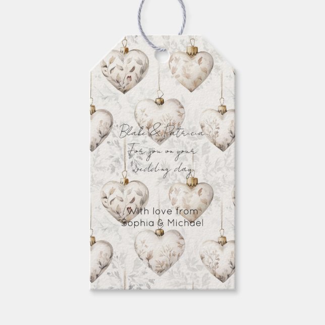 Étiquettes-cadeau Chic Cream Grey Hearts Ornaments Wedding (Devant)