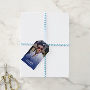 Étiquettes-cadeau Chic Dégradé Navy Photo Anniversaire Merci