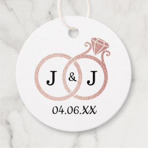 Étiquettes Cadeau Chic Faux Rose Gold Foil Monogramme Mariage Cercle