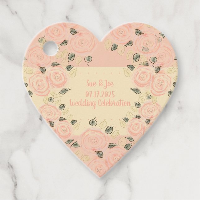 Étiquettes Cadeau Chic Fleurs en forme de coeur (Devant)