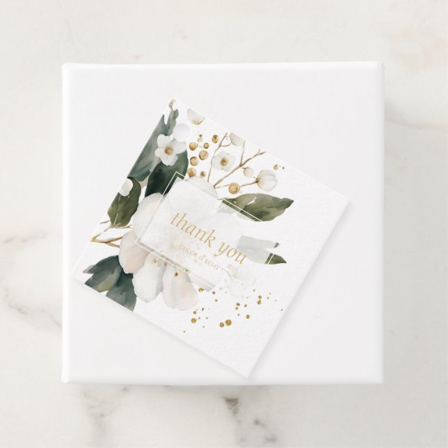 Étiquettes Cadeau Chic Floral Aquarelle Mariage Merci (En situation)