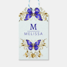 Chic Golden Flowers & papillons bleus monogrammed