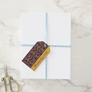 Étiquettes-cadeau Chic Golden Flowers violet motif personnalisé