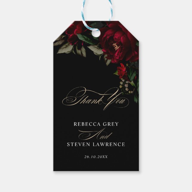 Étiquettes-cadeau Chic gothique vert rouge rouge moody mariage (Devant)