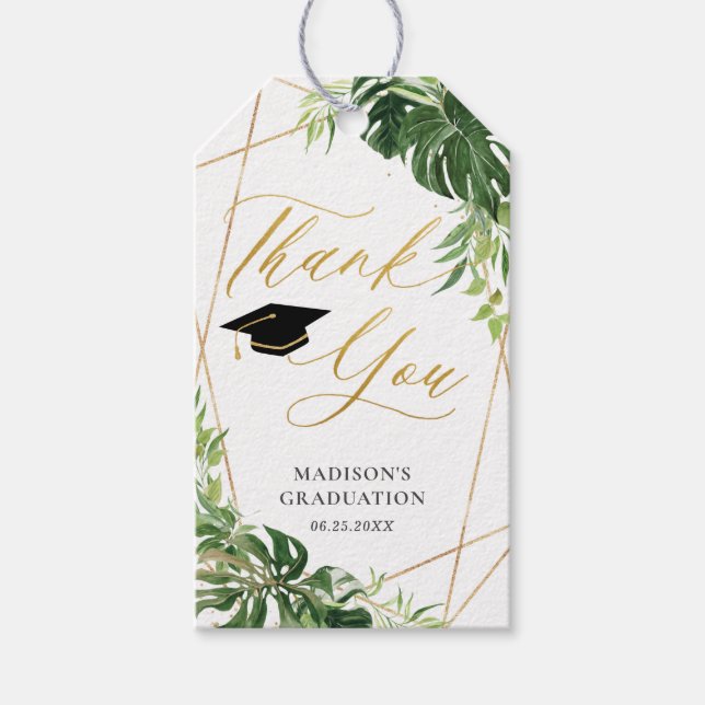 Étiquettes-cadeau Chic Graduation Tropical Greenery Faveur géométriq (Devant)