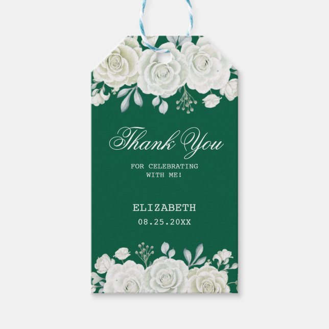 Étiquettes-cadeau Chic Green Pastel Blanc Rose vert Anniversaire (Devant)