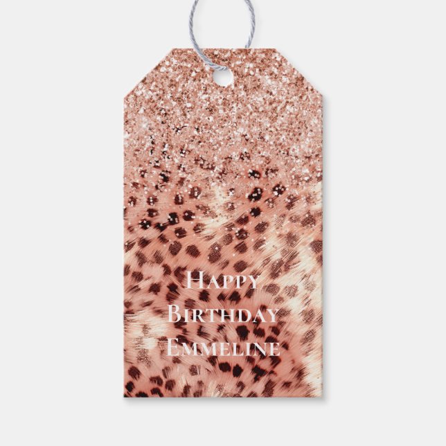 Étiquettes-cadeau Chic Joli Rose Gold Leopard Parties scintillant Am (Devant)