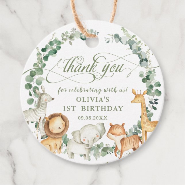 Étiquettes Cadeau Chic Jungle Animaux Verdure Baby shower d'annivers (Devant)