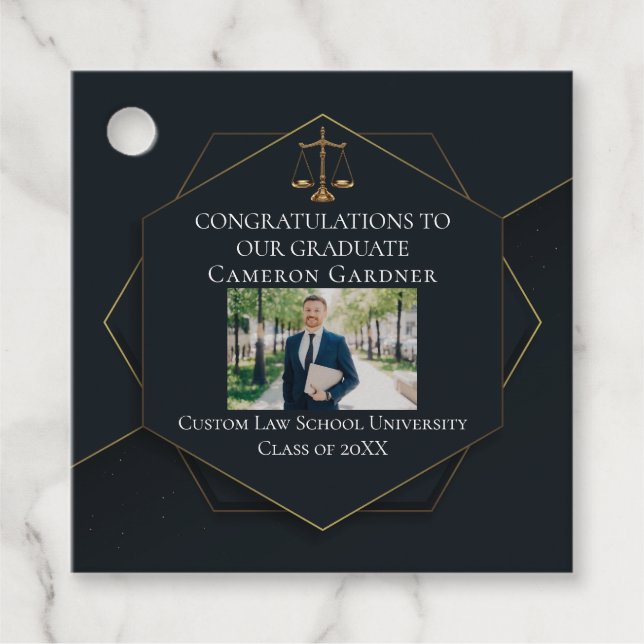 Étiquettes Cadeau Chic Law School Photo Black Gold Graduation Party (Devant)