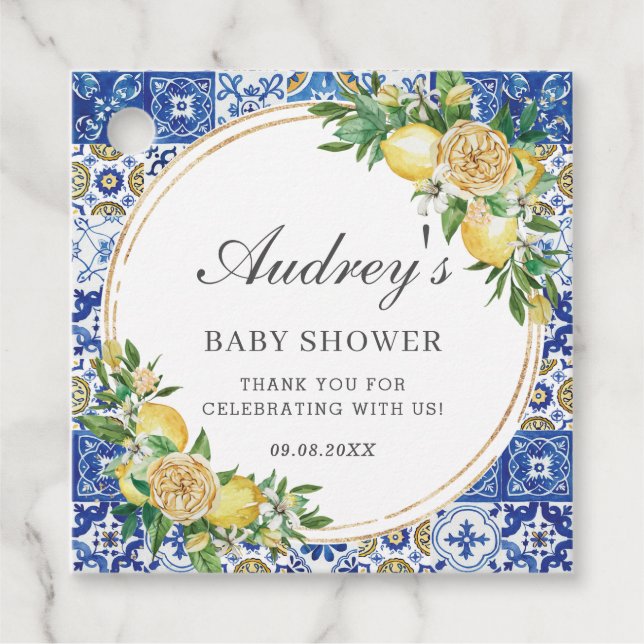 Étiquettes Cadeau Chic Lemon Floral Baby shower Merci (Devant)