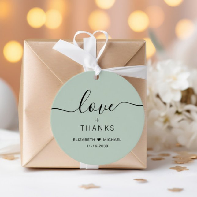 Étiquettes Cadeau Chic Love Et Merci Sage Green Mariage (Créateur téléchargé)