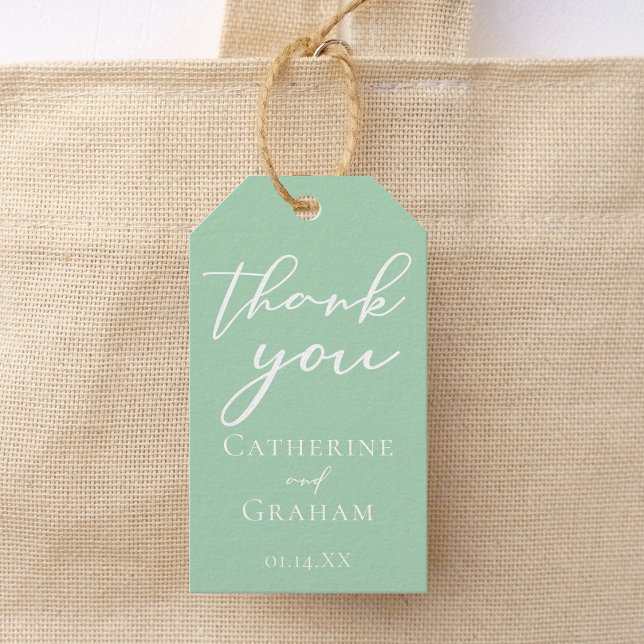 Étiquettes-cadeau Chic Mint Green Typographie Blanc Mariage de print (Créateur téléchargé)